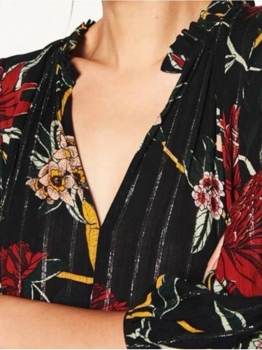 ba&sh "Patty" Black Floral Metallic Midi Dress – Size Small - Picture 7 of 9